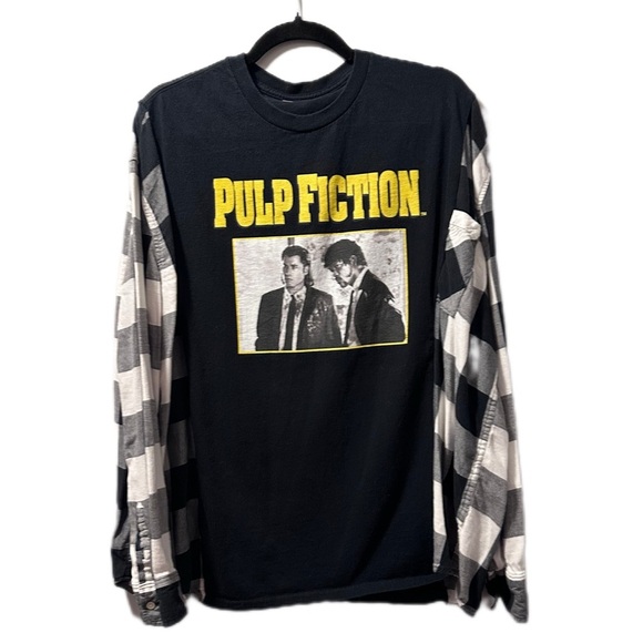 Pulp fiction upcycle plaid shirt black and white - Picture 1 of 6